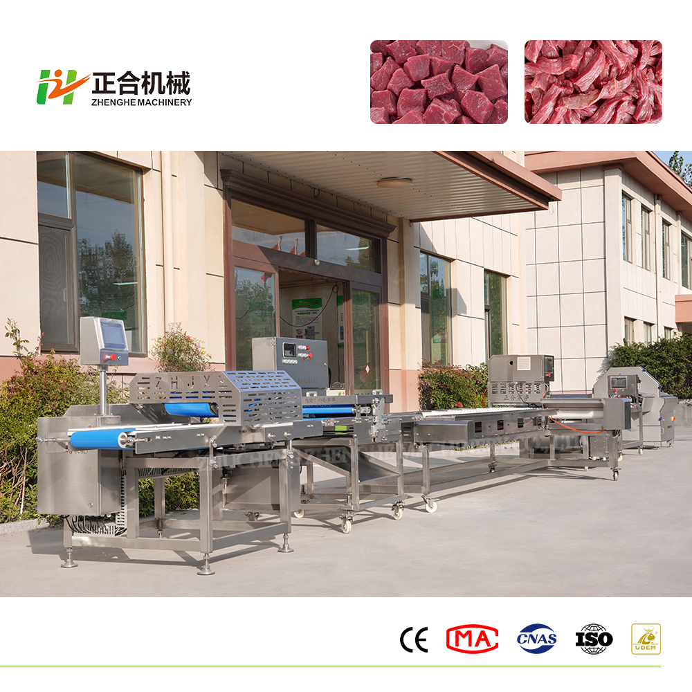 โรงงานอาหารเนื้อกระตุกไก่เป็ดเนื้อแกะ dicing สายการผลิต